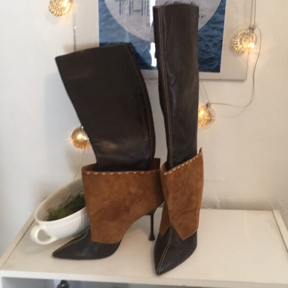 Manolo Blahnik knee high leather & suede boots